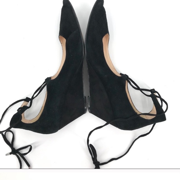 Marc Fisher Willy Pointed Toe Suede Lace Up Wedge - Picture 2 of 6